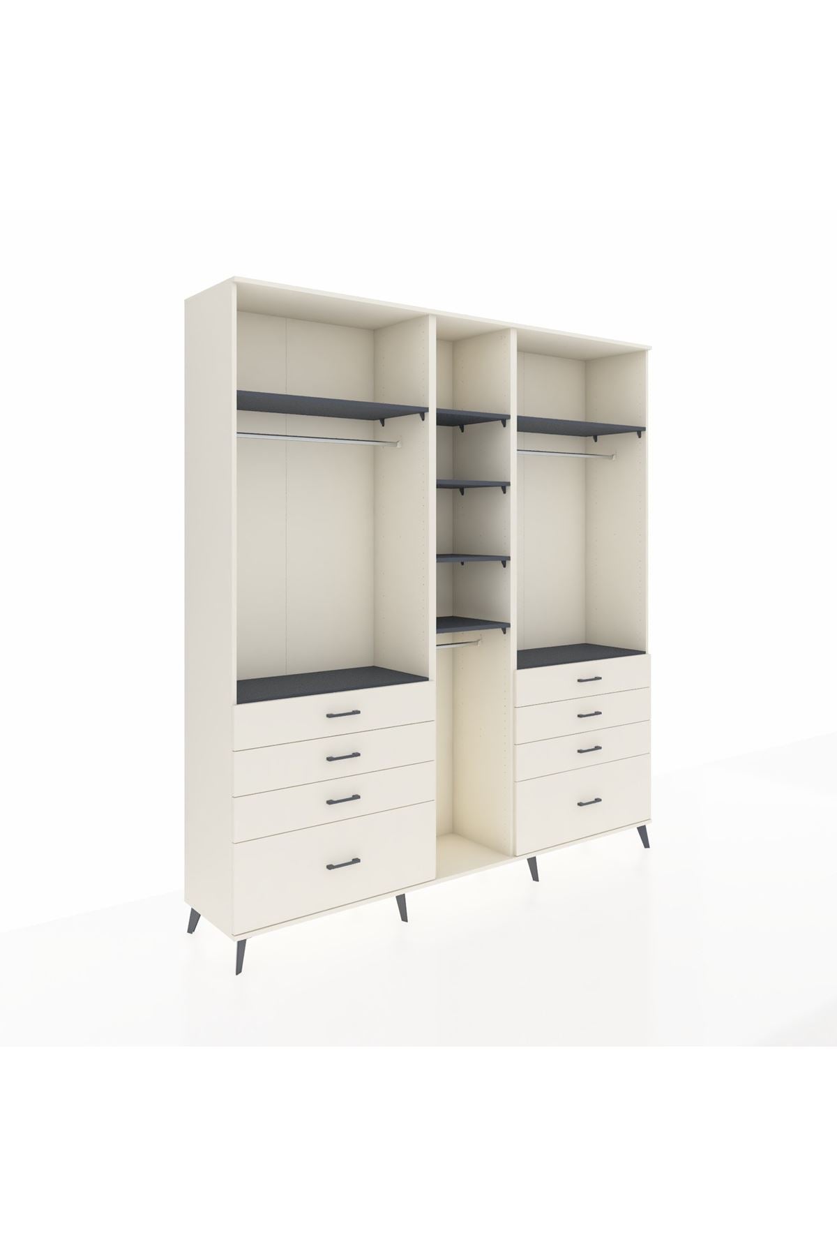 Hyperion Dolap 8 Raflı 8 Çekmeceli 3 Askılı 220x44x243 Aytaşı-Antrasit/Aytaşı