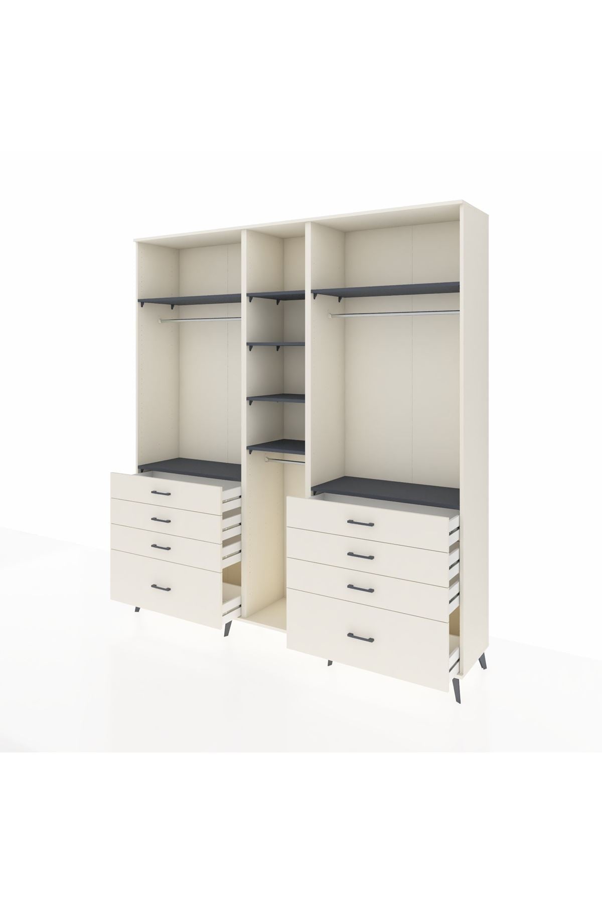 Hyperion Dolap 8 Raflı 8 Çekmeceli 3 Askılı 220x44x243 Aytaşı-Antrasit/Aytaşı