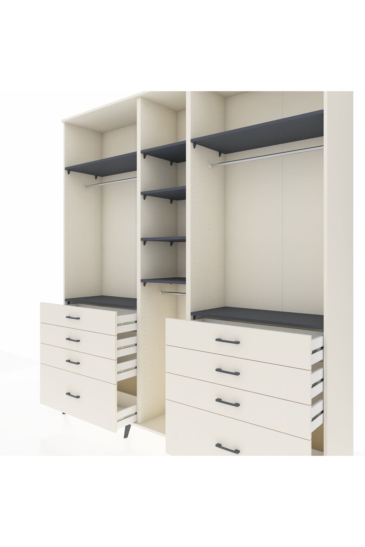 Hyperion Dolap 8 Raflı 8 Çekmeceli 3 Askılı 220x44x243 Aytaşı-Antrasit/Aytaşı