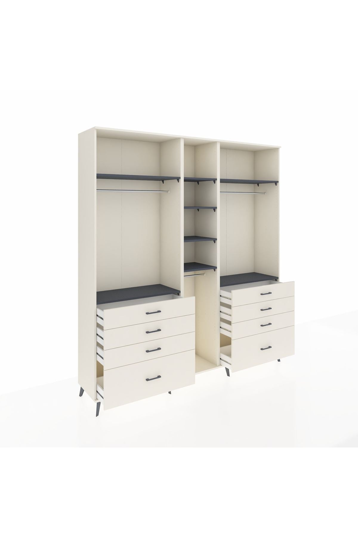 Hyperion Dolap 8 Raflı 8 Çekmeceli 3 Askılı 220x44x243 Aytaşı-Antrasit/Aytaşı