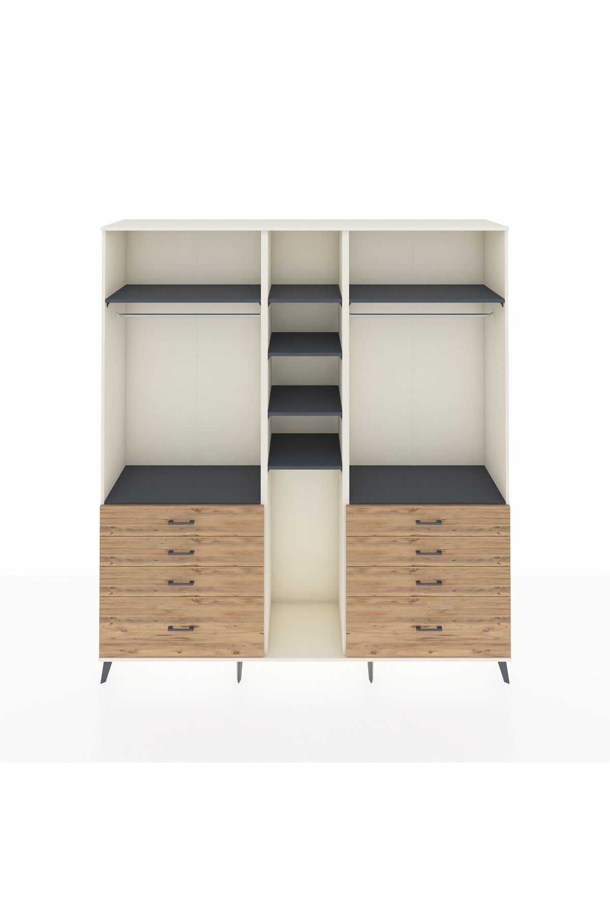 Hyperion Dolap 8 Raflı 8 Çekmeceli 3 Askılı 220x44x243 Aytaşı-Antrasit/Çam