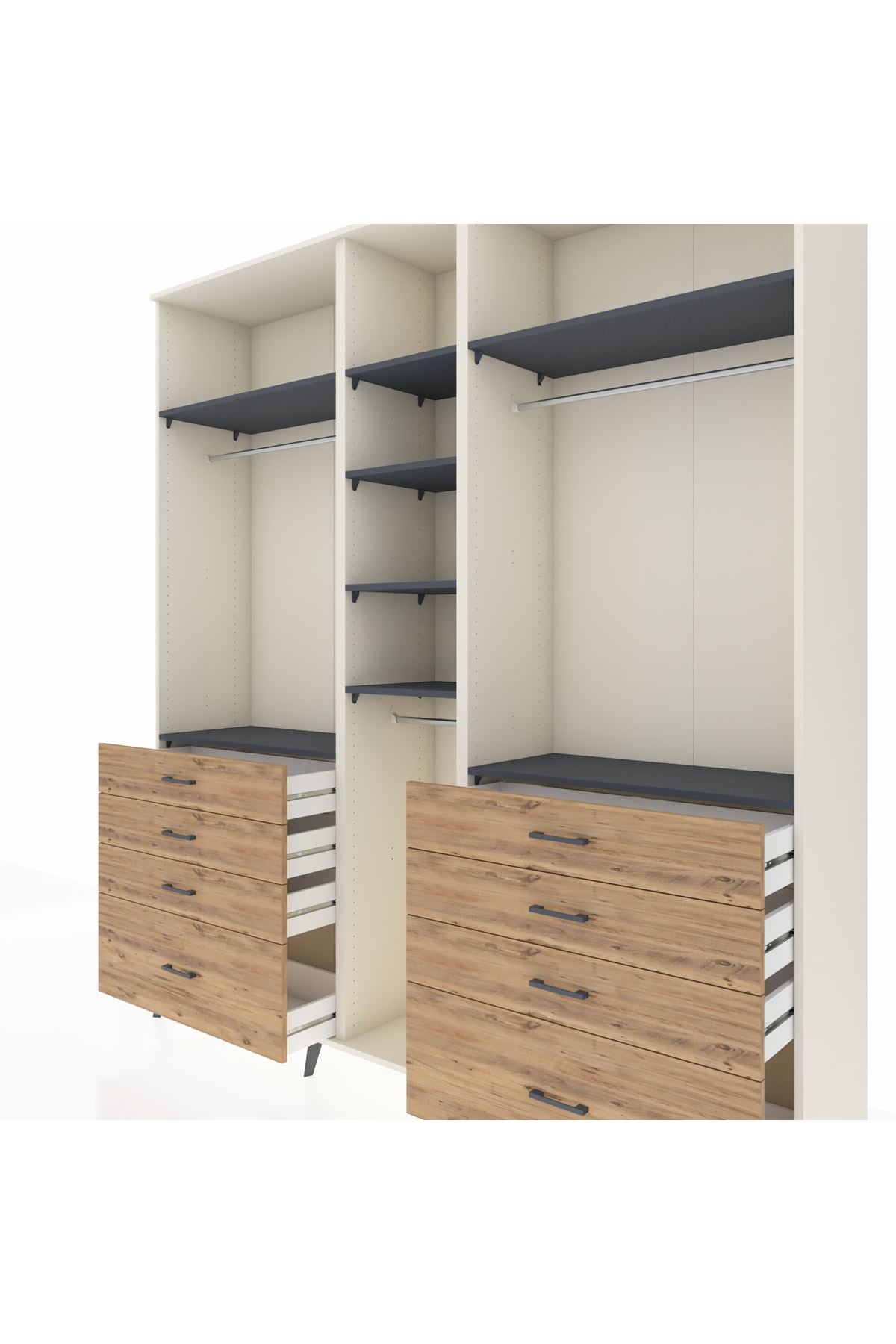 Hyperion Dolap 8 Raflı 8 Çekmeceli 3 Askılı 220x44x243 Aytaşı-Antrasit/Çam