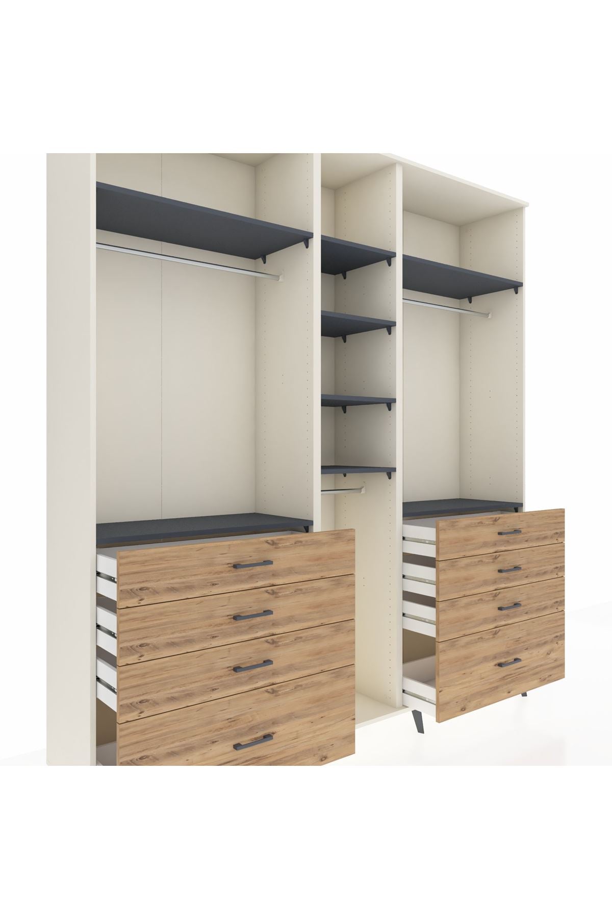 Hyperion Dolap 8 Raflı 8 Çekmeceli 3 Askılı 220x44x243 Aytaşı-Antrasit/Çam