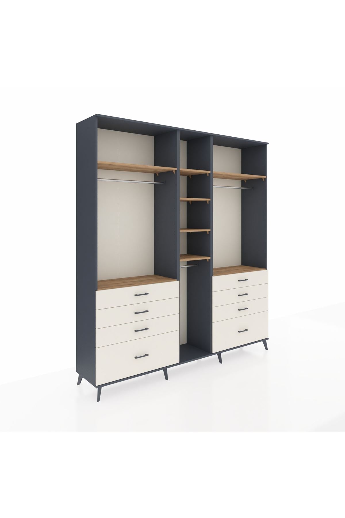 Hyperion Dolap 8 Raflı 8 Çekmeceli 3 Askılı 220x44x243 Antrasit-Çam/Aytaşı