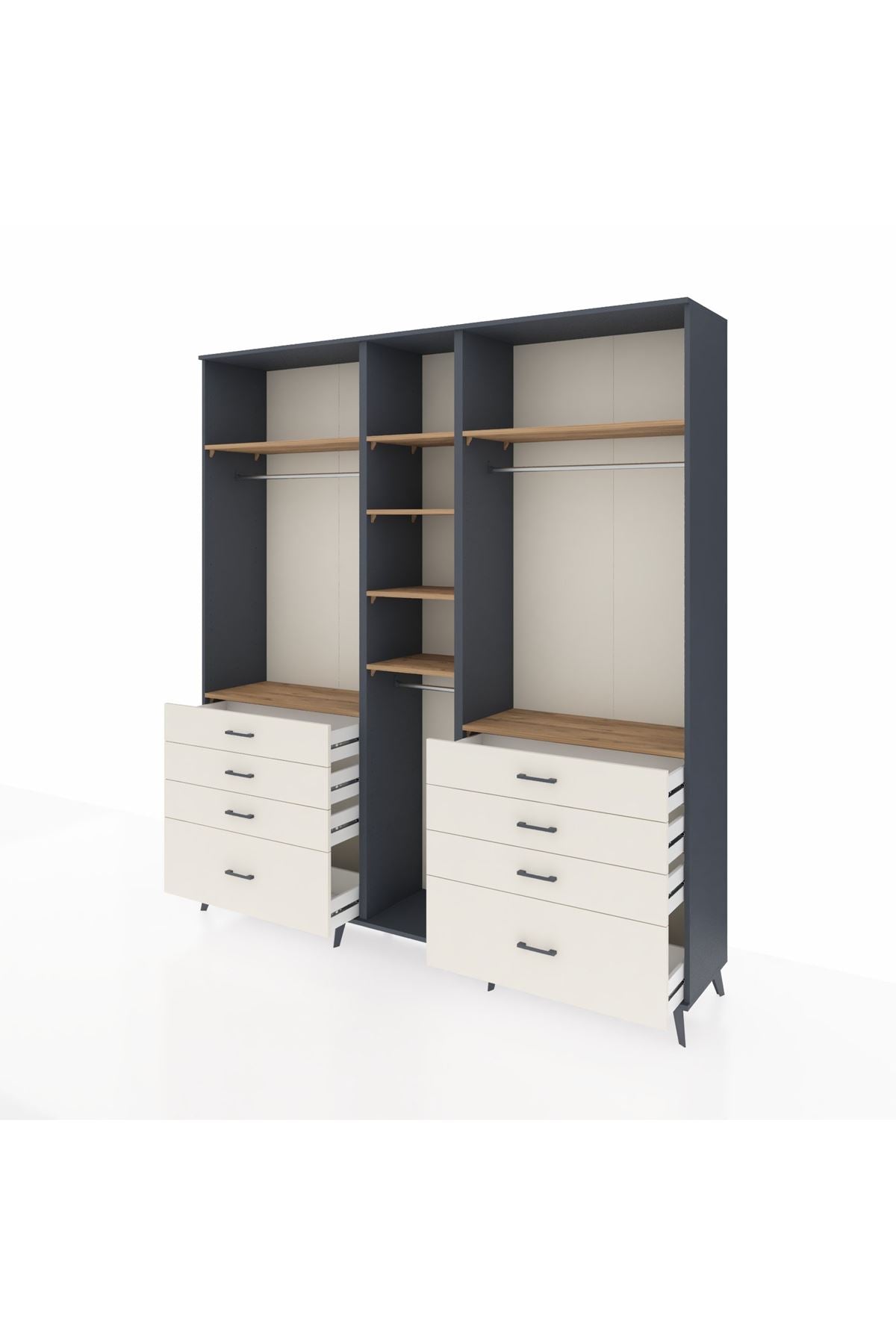 Hyperion Dolap 8 Raflı 8 Çekmeceli 3 Askılı 220x44x243 Antrasit-Çam/Aytaşı