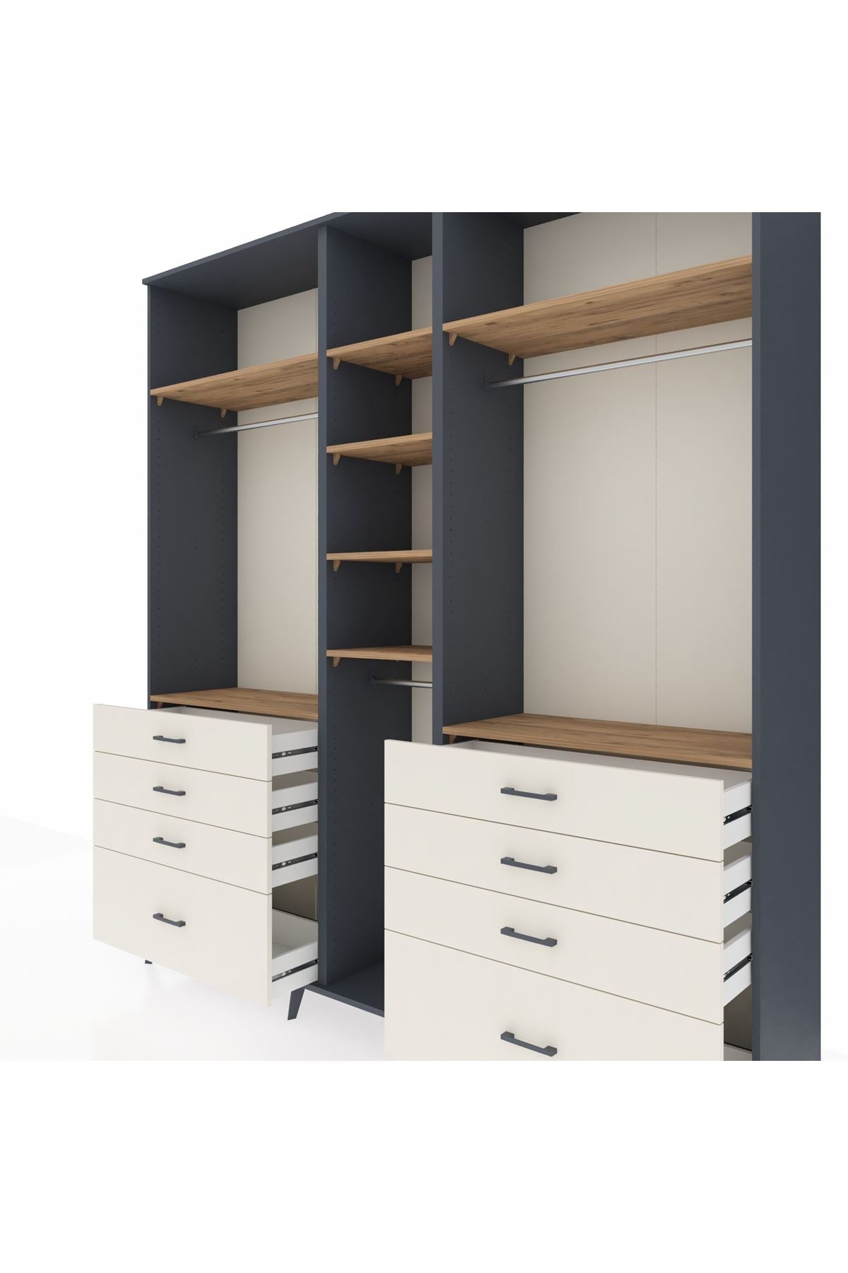 Hyperion Dolap 8 Raflı 8 Çekmeceli 3 Askılı 220x44x243 Antrasit-Çam/Aytaşı