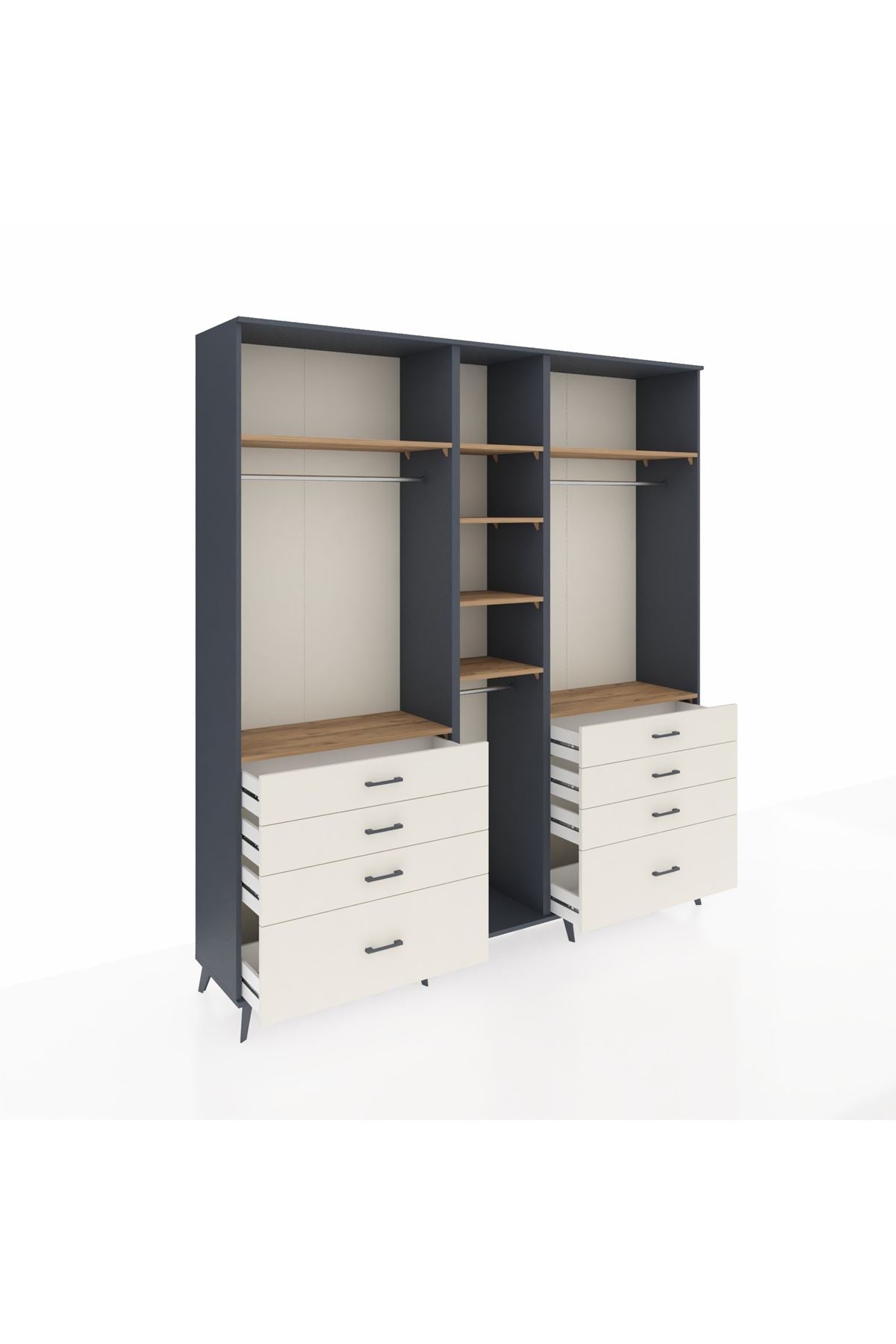 Hyperion Dolap 8 Raflı 8 Çekmeceli 3 Askılı 220x44x243 Antrasit-Çam/Aytaşı