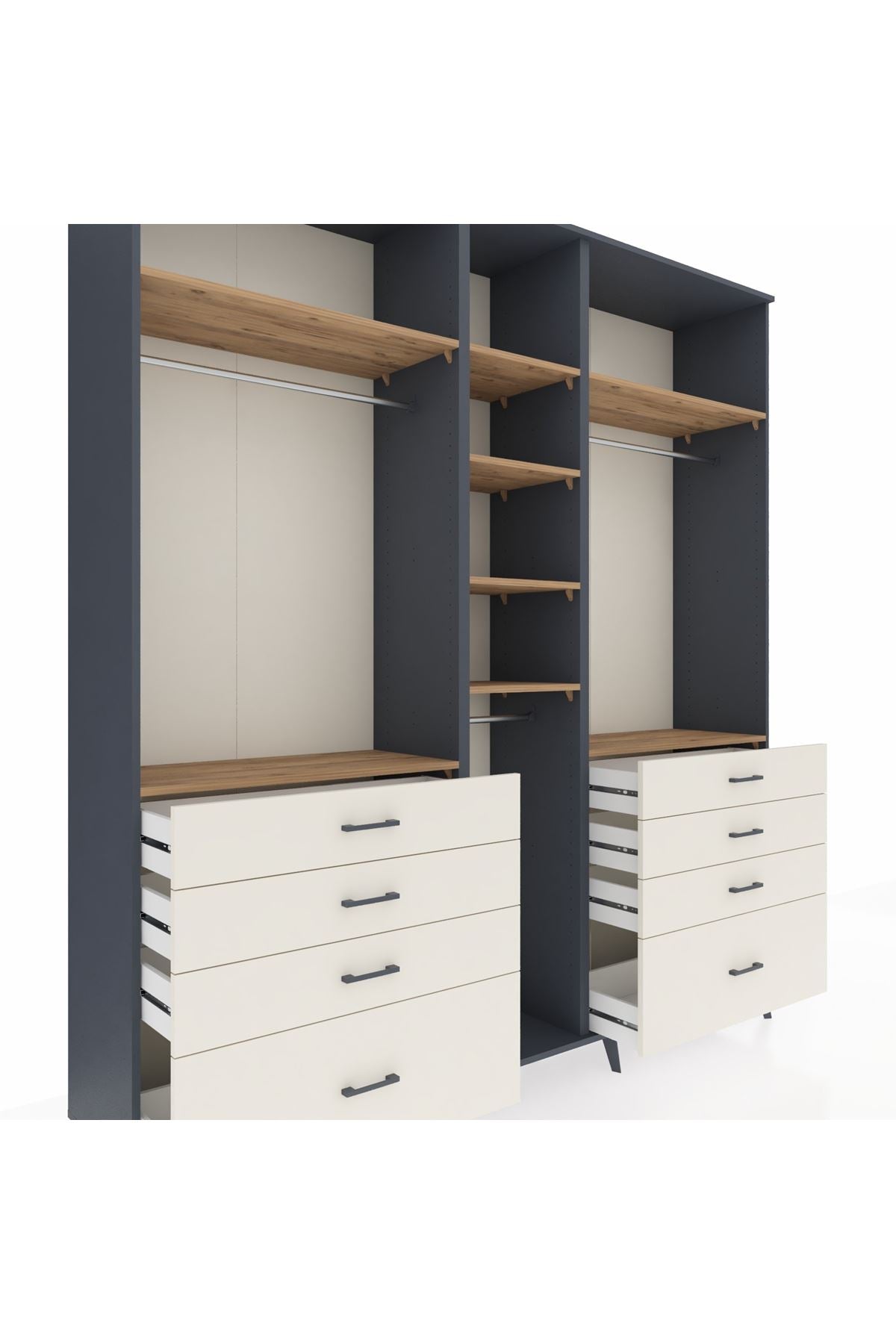 Hyperion Dolap 8 Raflı 8 Çekmeceli 3 Askılı 220x44x243 Antrasit-Çam/Aytaşı