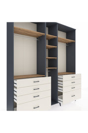 Hyperion Dolap 8 Raflı 8 Çekmeceli 3 Askılı 220x44x243 Antrasit-Çam/Aytaşı