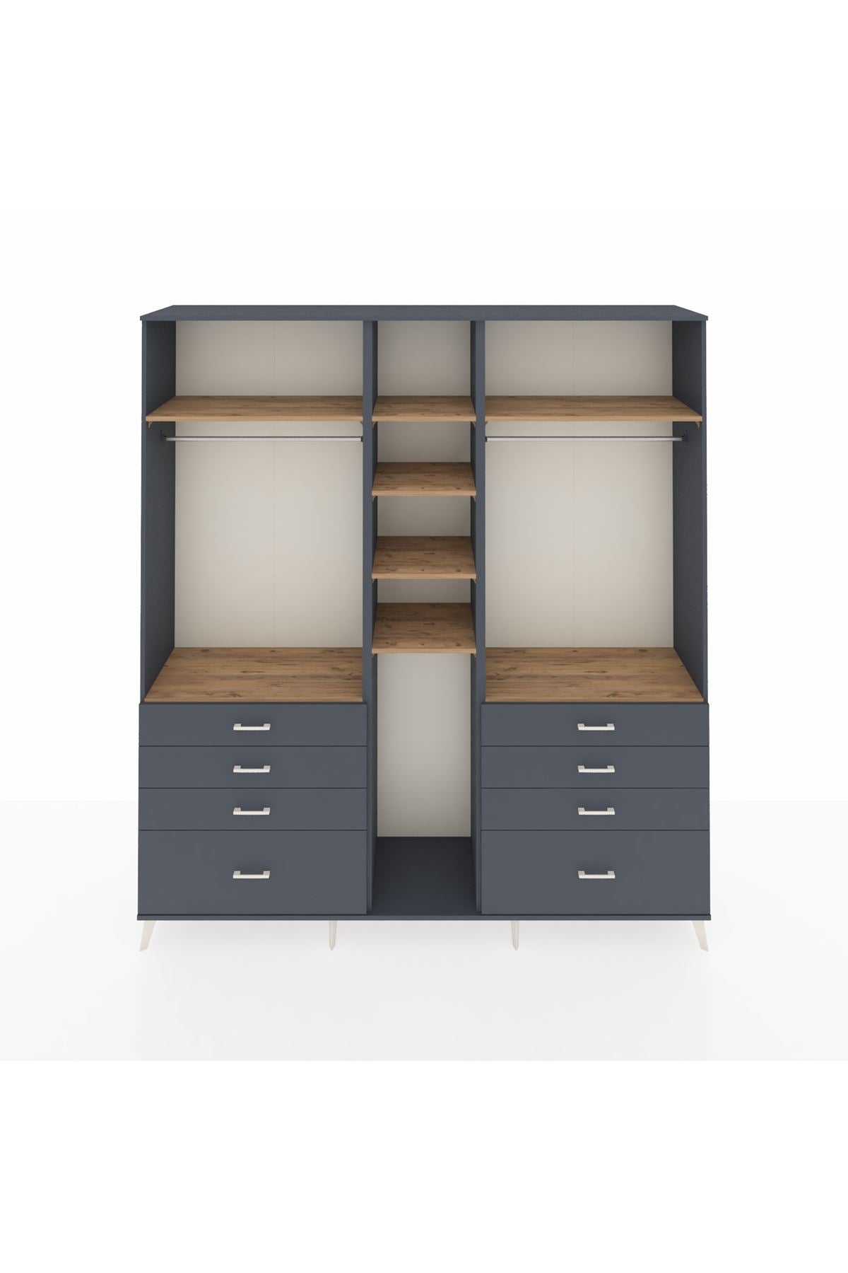 Hyperion Dolap 8 Raflı 8 Çekmeceli 3 Askılı 220x44x243 Antrasit-Çam/Antrasit