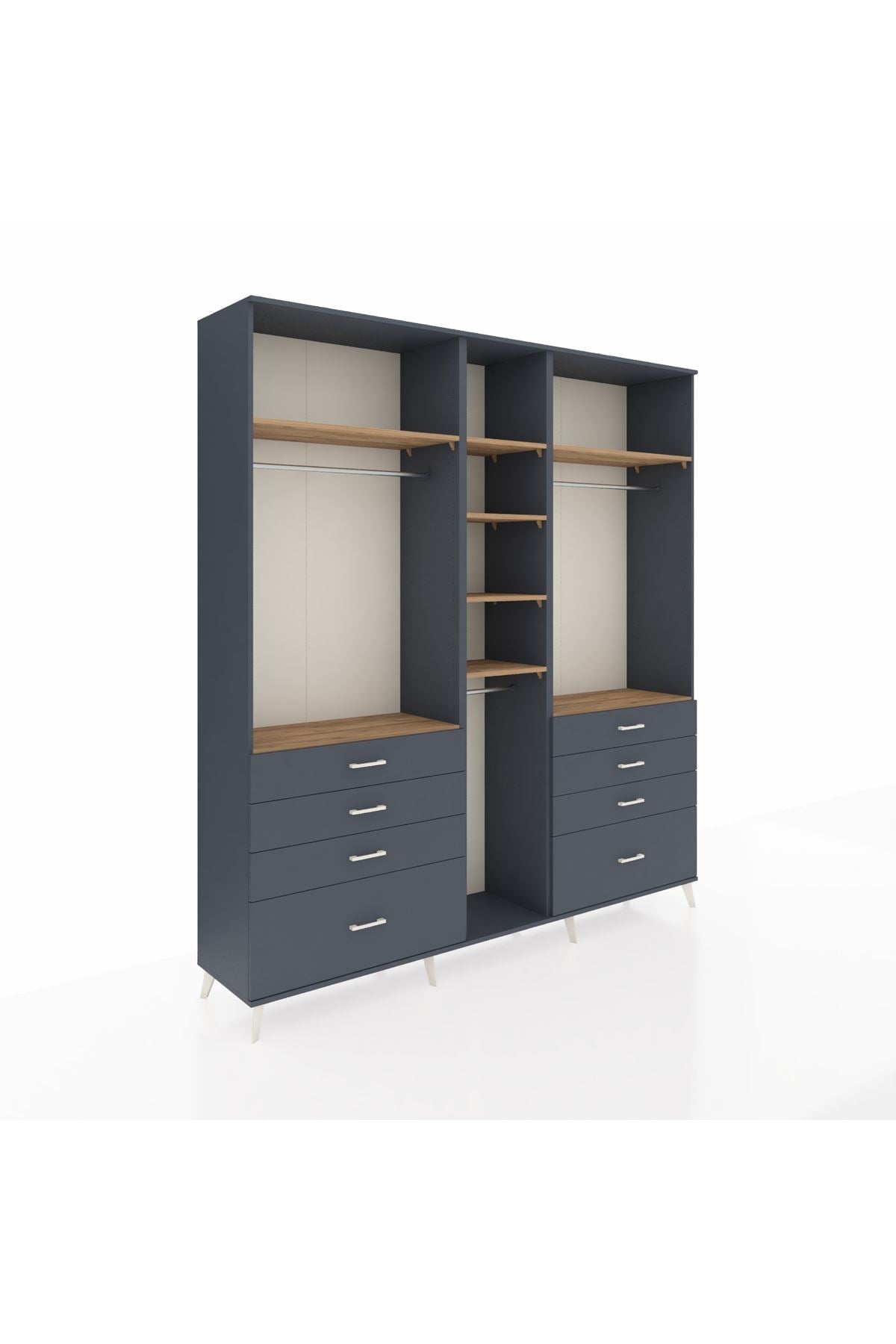 Hyperion Dolap 8 Raflı 8 Çekmeceli 3 Askılı 220x44x243 Antrasit-Çam/Antrasit