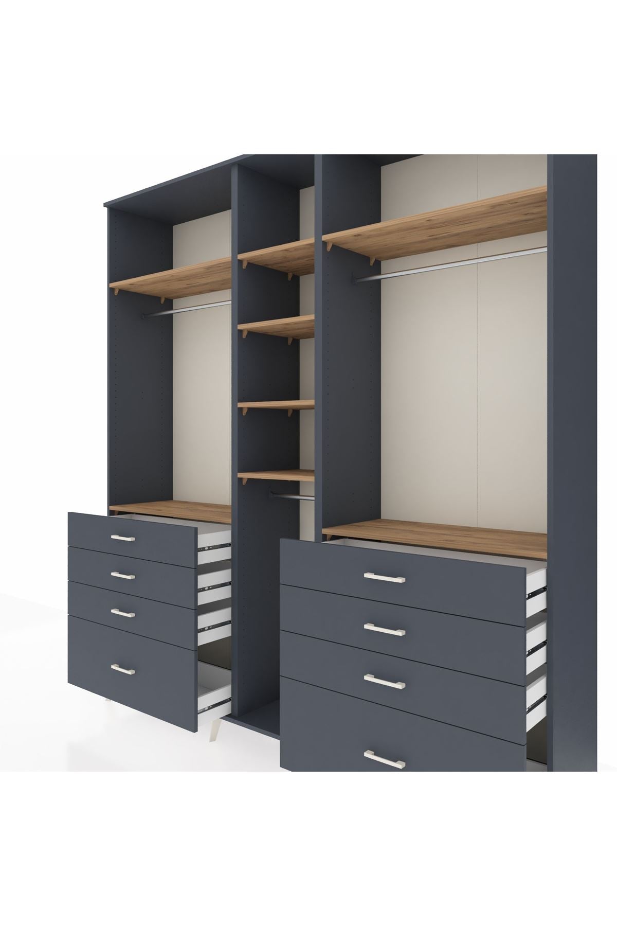 Hyperion Dolap 8 Raflı 8 Çekmeceli 3 Askılı 220x44x243 Antrasit-Çam/Antrasit