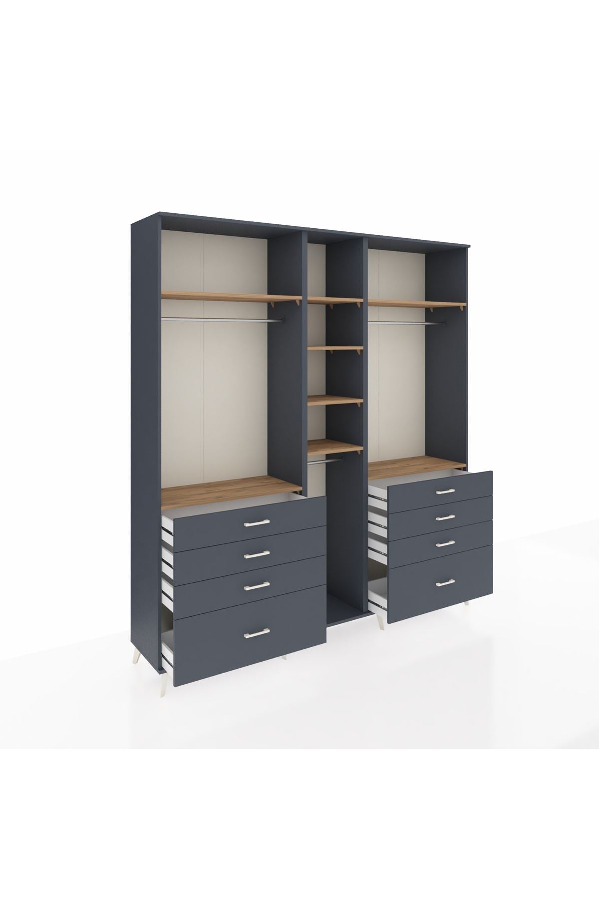 Hyperion Dolap 8 Raflı 8 Çekmeceli 3 Askılı 220x44x243 Antrasit-Çam/Antrasit