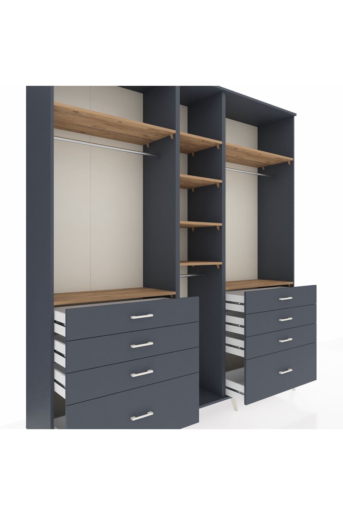 Hyperion Dolap 8 Raflı 8 Çekmeceli 3 Askılı 220x44x243 Antrasit-Çam/Antrasit