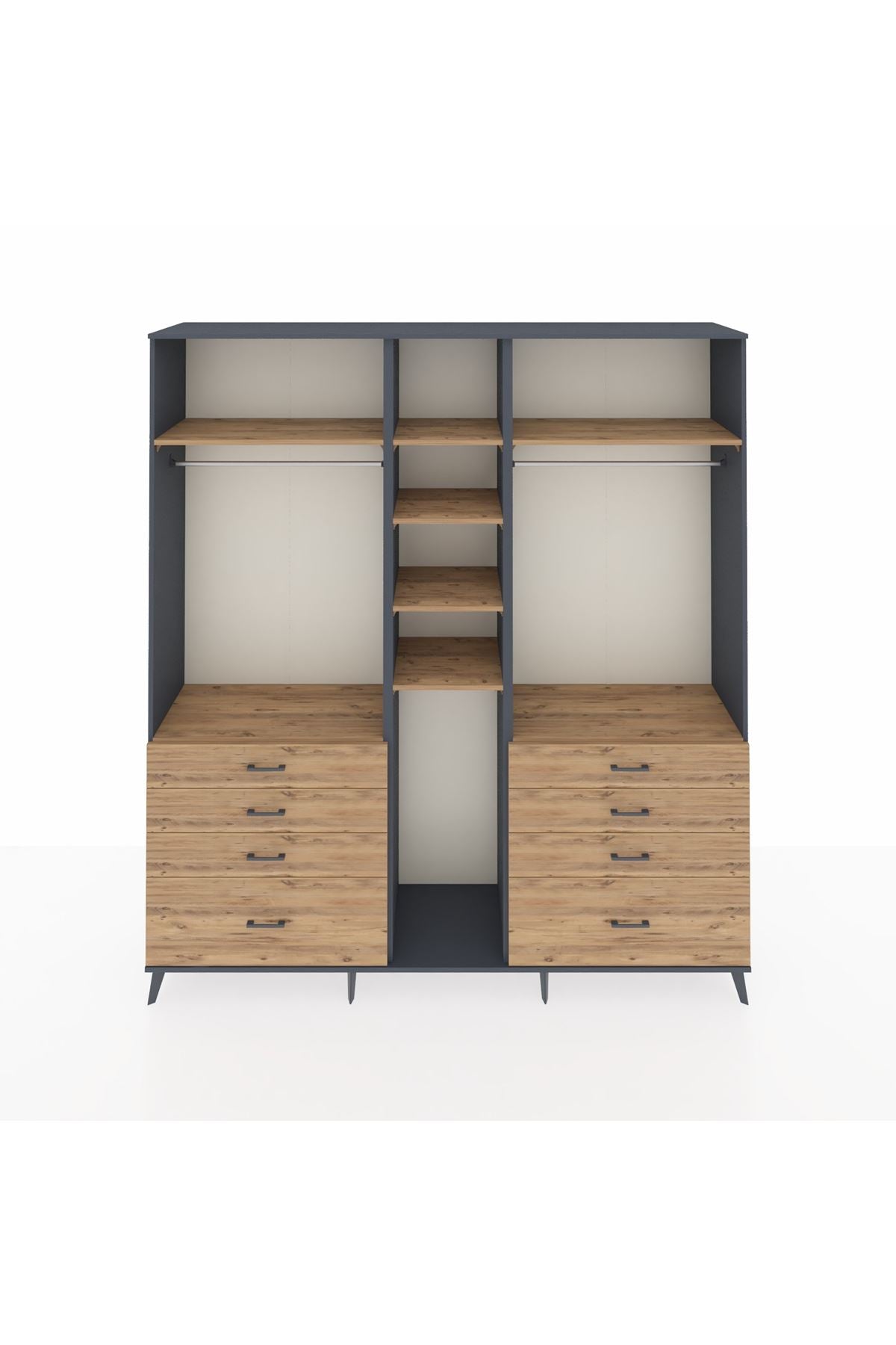 Hyperion Dolap 8 Raflı 8 Çekmeceli 3 Askılı 220x44x243 Antrasit-Çam/Çam