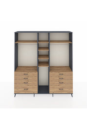 Hyperion Dolap 8 Raflı 8 Çekmeceli 3 Askılı 220x44x243 Antrasit-Çam/Çam