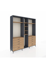 Hyperion Dolap 8 Raflı 8 Çekmeceli 3 Askılı 220x44x243 Antrasit-Çam/Çam