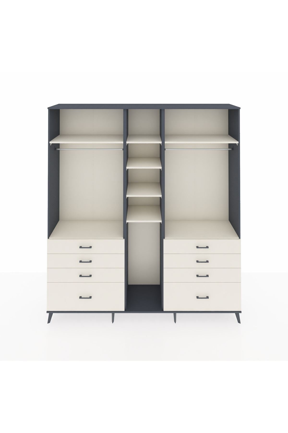 Hyperion Dolap 8 Raflı 8 Çekmeceli 3 Askılı 220x44x243 Antrasit-Aytaşı/Aytaşı