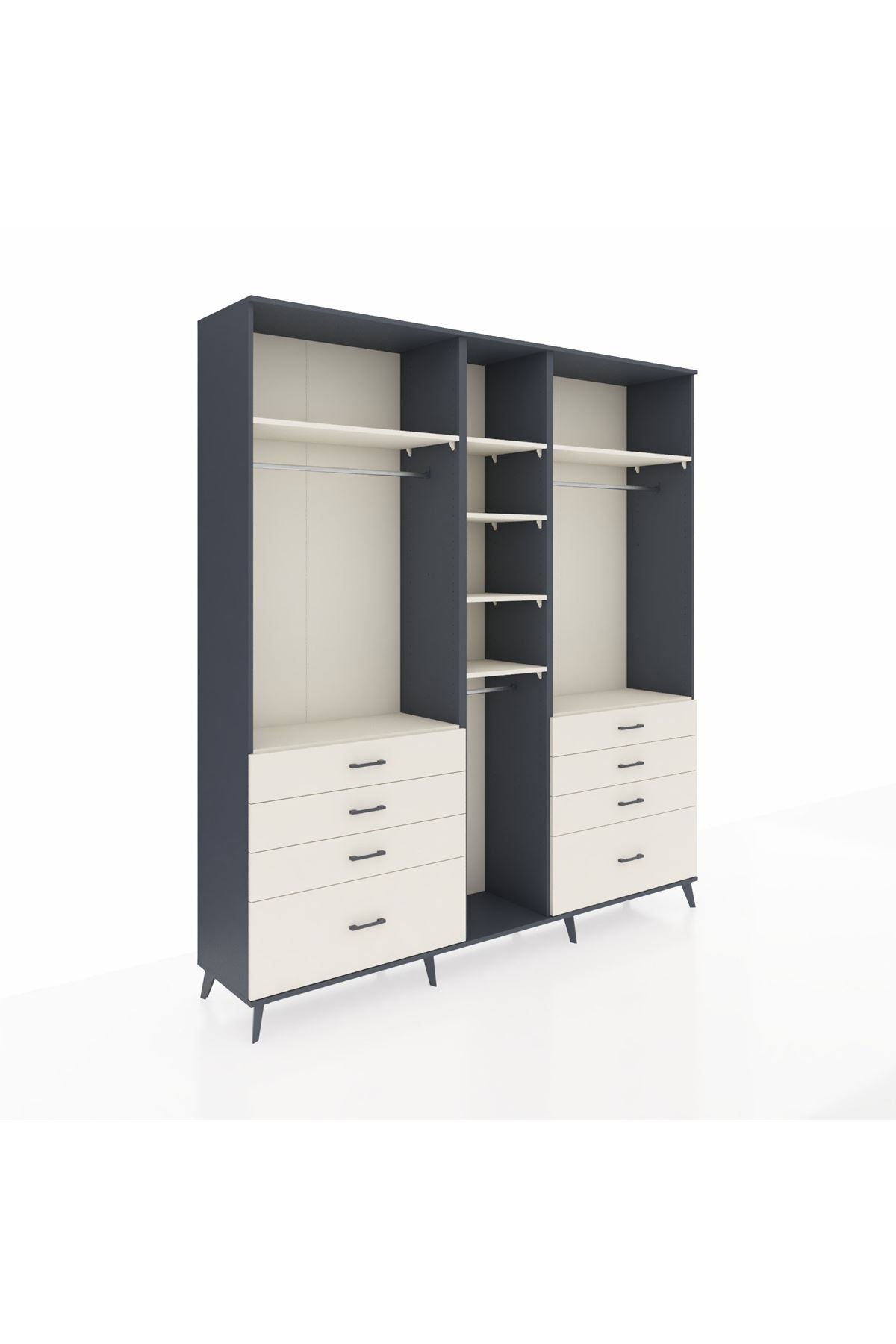 Hyperion Dolap 8 Raflı 8 Çekmeceli 3 Askılı 220x44x243 Antrasit-Aytaşı/Aytaşı