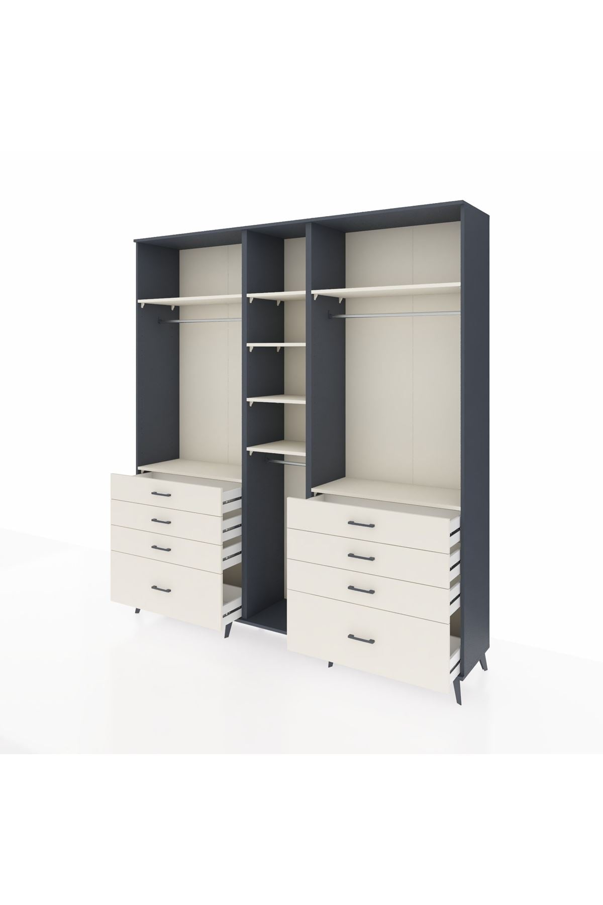 Hyperion Dolap 8 Raflı 8 Çekmeceli 3 Askılı 220x44x243 Antrasit-Aytaşı/Aytaşı