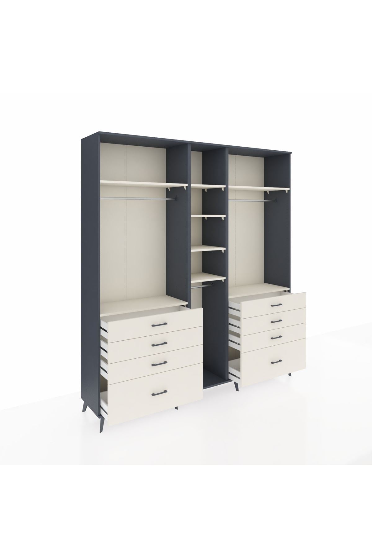 Hyperion Dolap 8 Raflı 8 Çekmeceli 3 Askılı 220x44x243 Antrasit-Aytaşı/Aytaşı