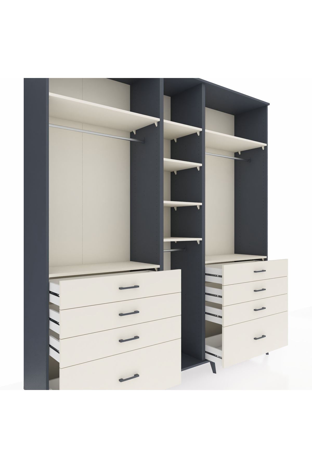 Hyperion Dolap 8 Raflı 8 Çekmeceli 3 Askılı 220x44x243 Antrasit-Aytaşı/Aytaşı