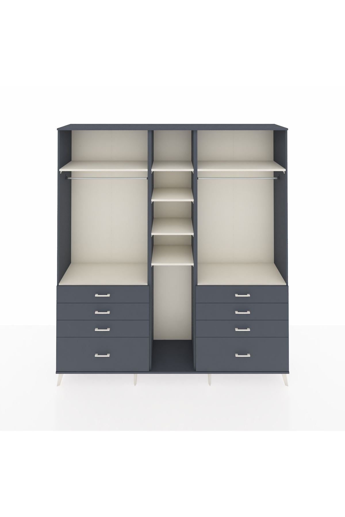 Hyperion Dolap 8 Raflı 8 Çekmeceli 3 Askılı 220x44x243 Antrasit-Aytaşı/Antrasit