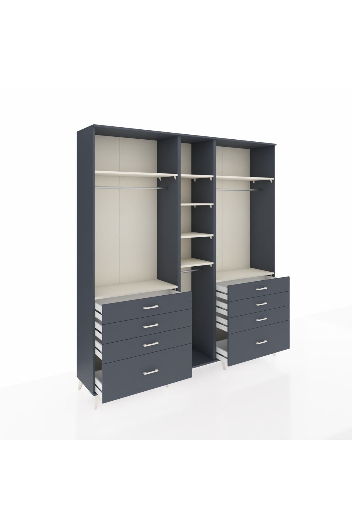 Hyperion Dolap 8 Raflı 8 Çekmeceli 3 Askılı 220x44x243 Antrasit-Aytaşı/Antrasit