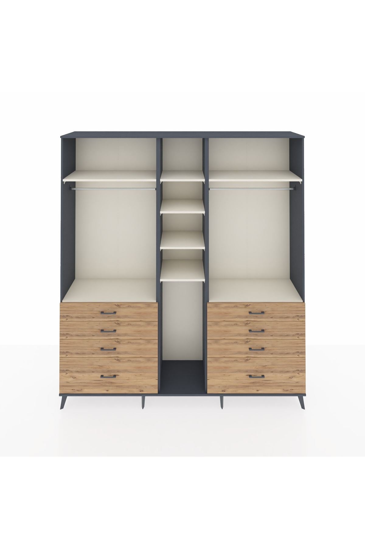 Hyperion Dolap 8 Raflı 8 Çekmeceli 3 Askılı 220x44x243 Antrasit-Aytaşı/Çam