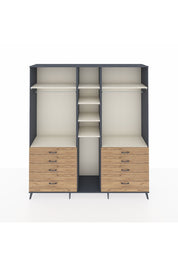 Hyperion Dolap 8 Raflı 8 Çekmeceli 3 Askılı 220x44x243 Antrasit-Aytaşı/Çam