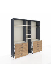 Hyperion Dolap 8 Raflı 8 Çekmeceli 3 Askılı 220x44x243 Antrasit-Aytaşı/Çam