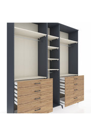 Hyperion Dolap 8 Raflı 8 Çekmeceli 3 Askılı 220x44x243 Antrasit-Aytaşı/Çam