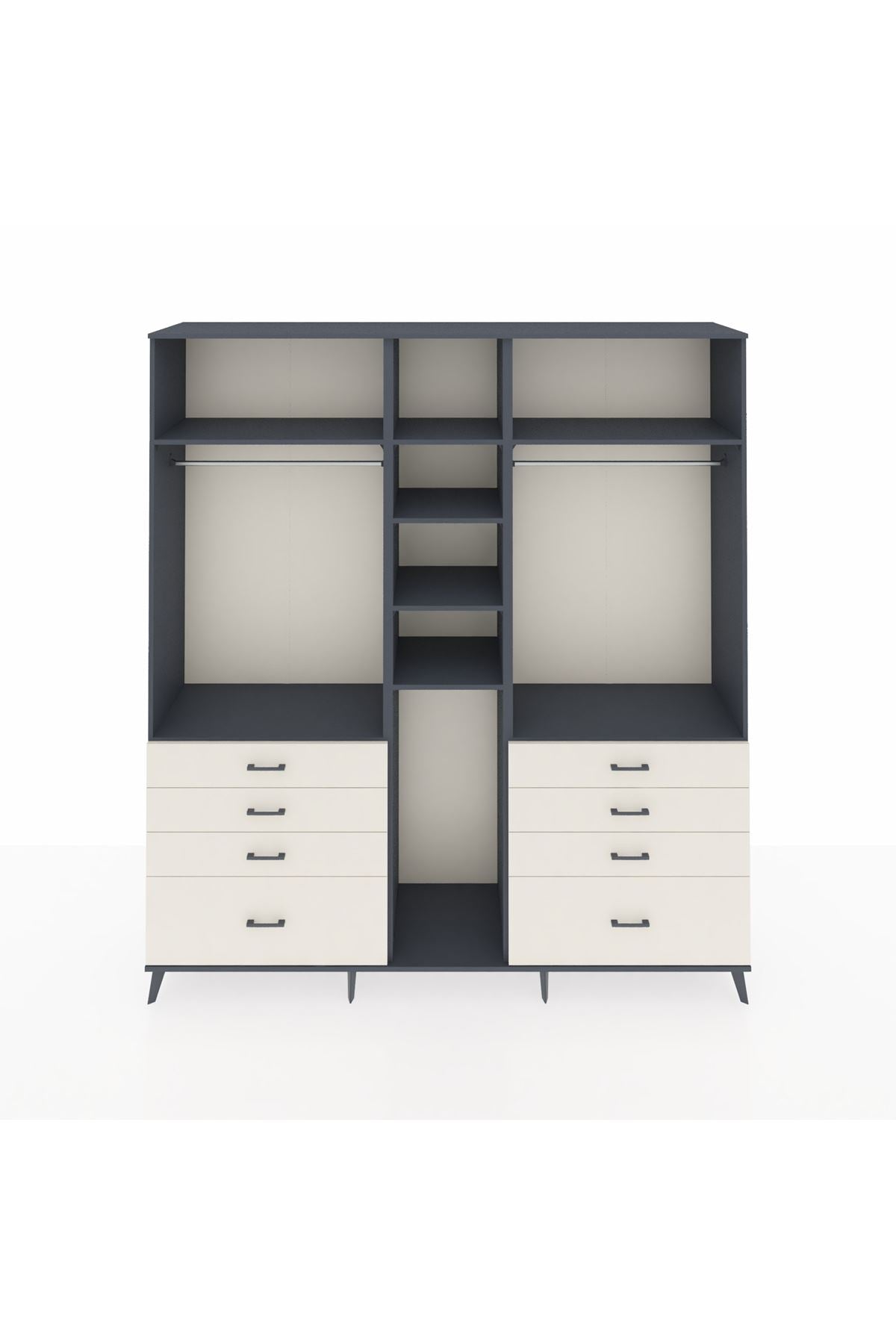 Hyperion Dolap 8 Raflı 8 Çekmeceli 3 Askılı 220x44x243 Antrasit-Antrasit/Aytaşı
