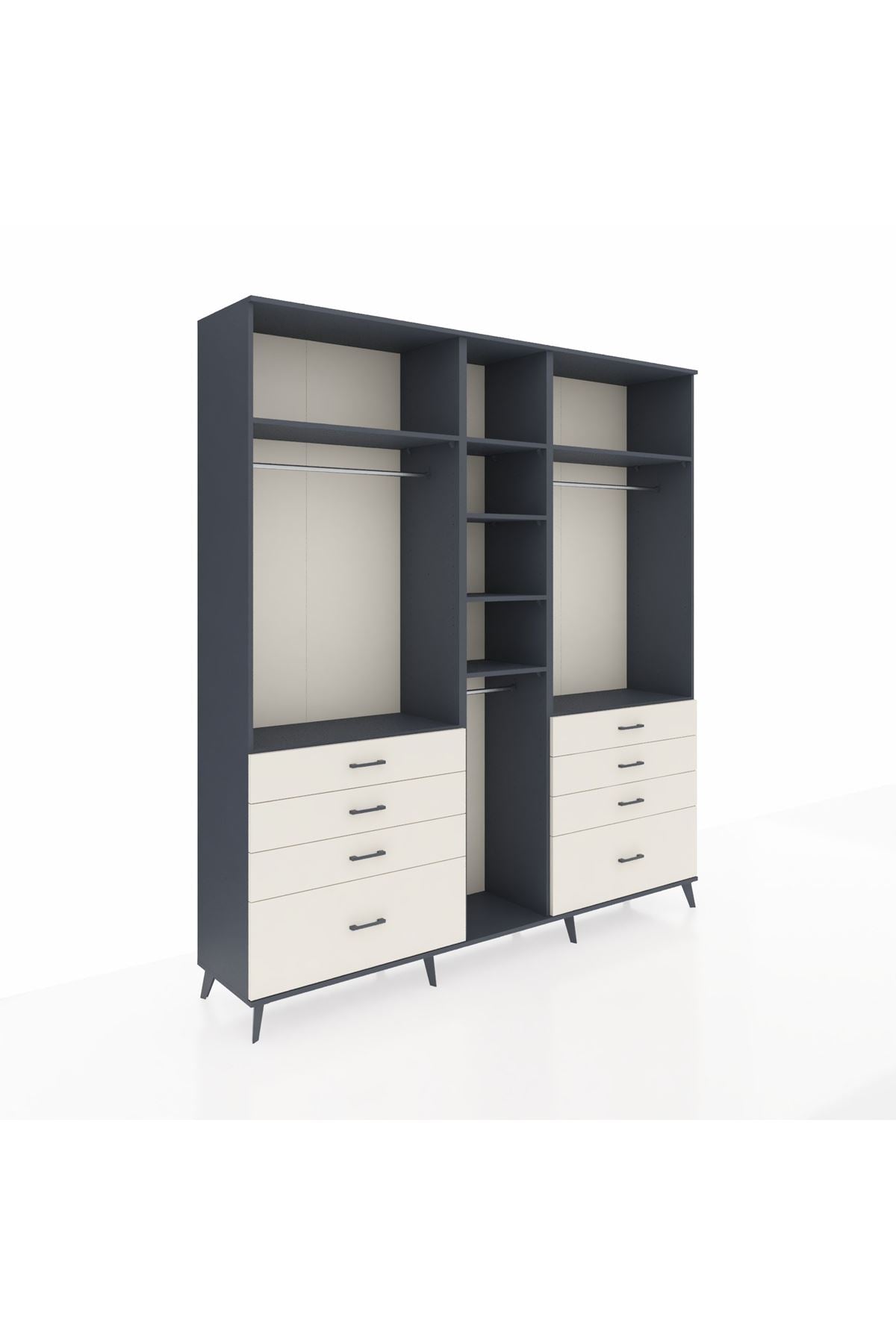 Hyperion Dolap 8 Raflı 8 Çekmeceli 3 Askılı 220x44x243 Antrasit-Antrasit/Aytaşı
