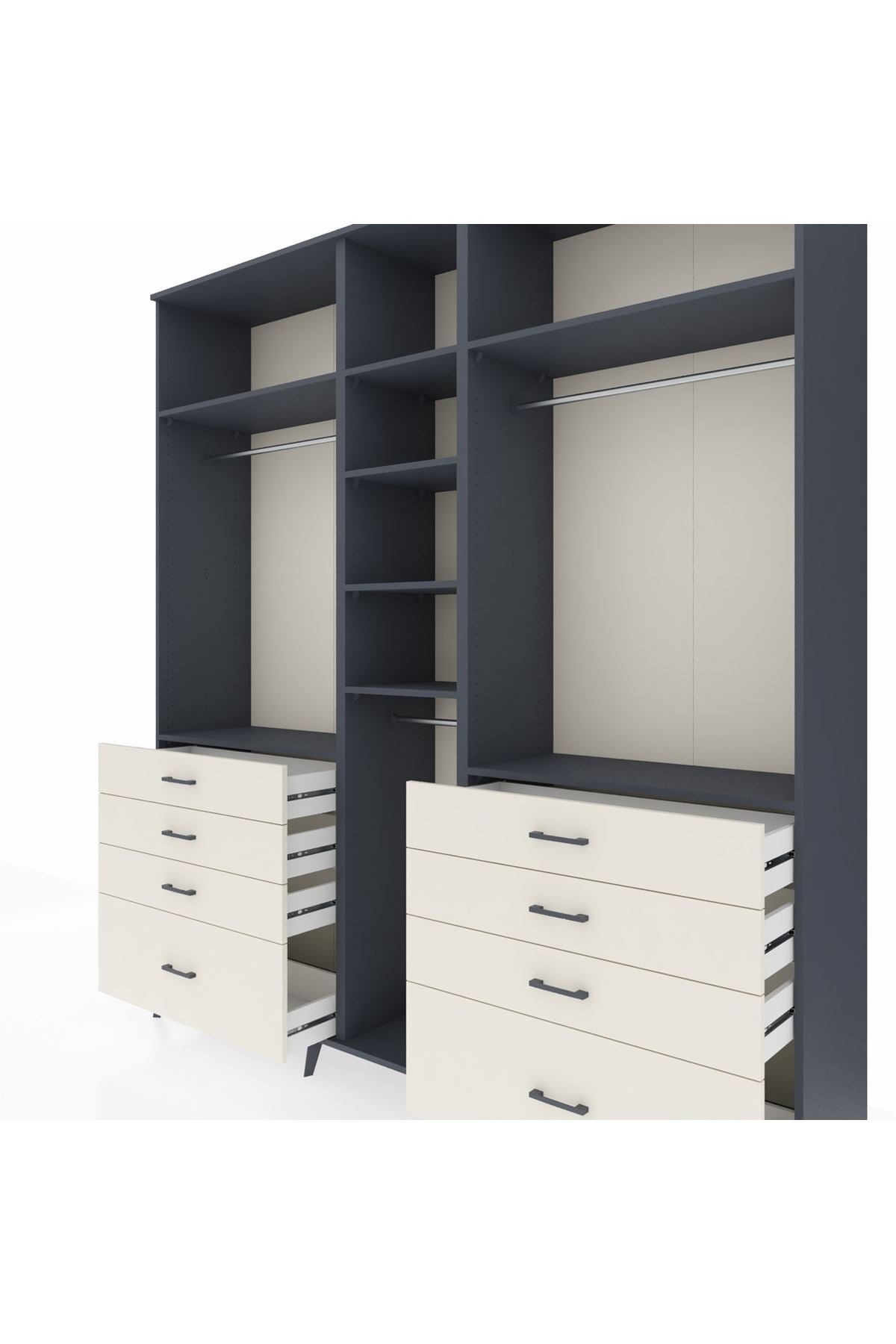 Hyperion Dolap 8 Raflı 8 Çekmeceli 3 Askılı 220x44x243 Antrasit-Antrasit/Aytaşı