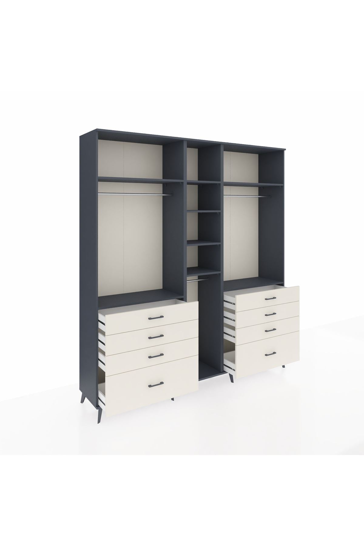 Hyperion Dolap 8 Raflı 8 Çekmeceli 3 Askılı 220x44x243 Antrasit-Antrasit/Aytaşı