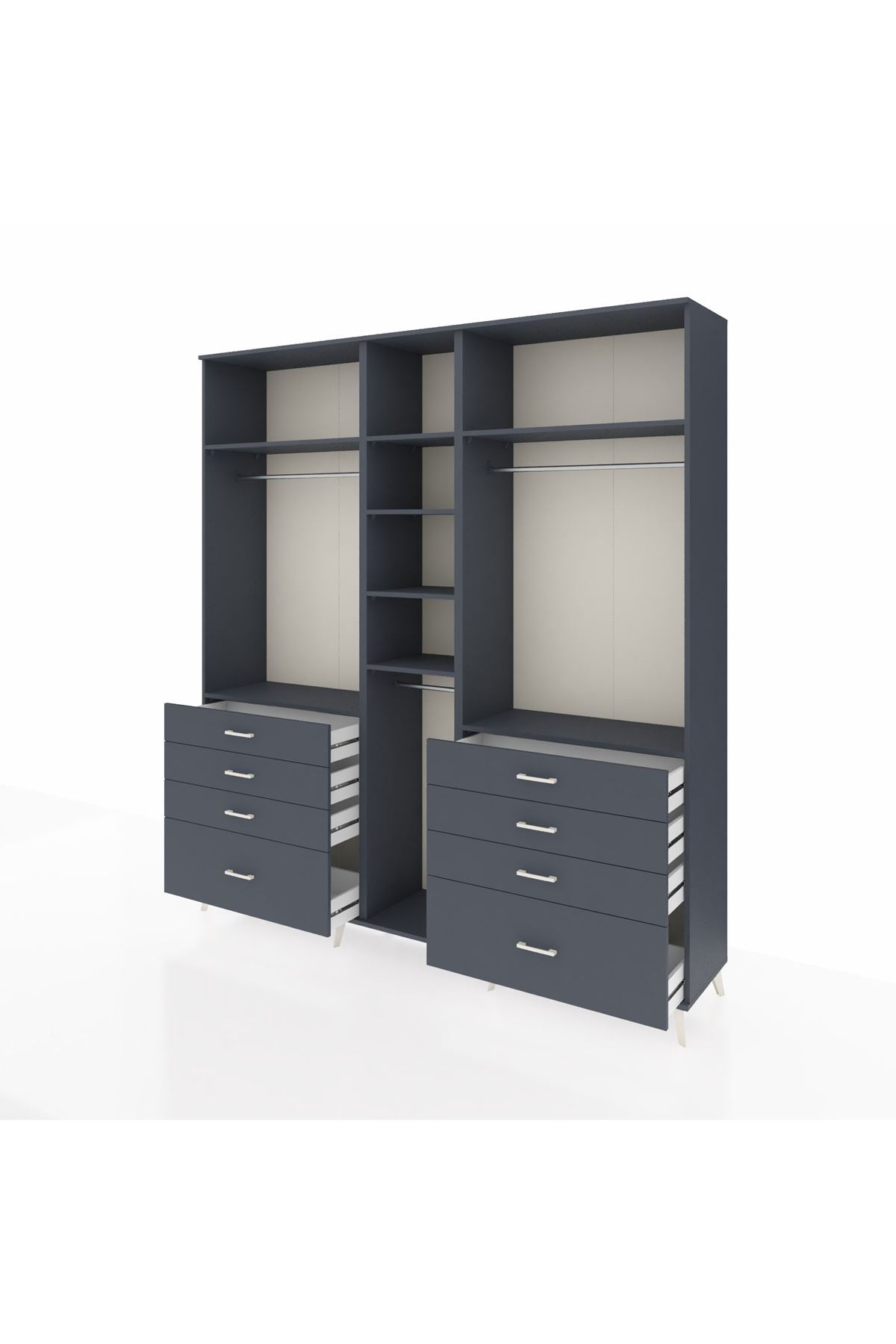 Hyperion Dolap 8 Raflı 8 Çekmeceli 3 Askılı 220x44x243 Antrasit-Antrasit/Antrasit