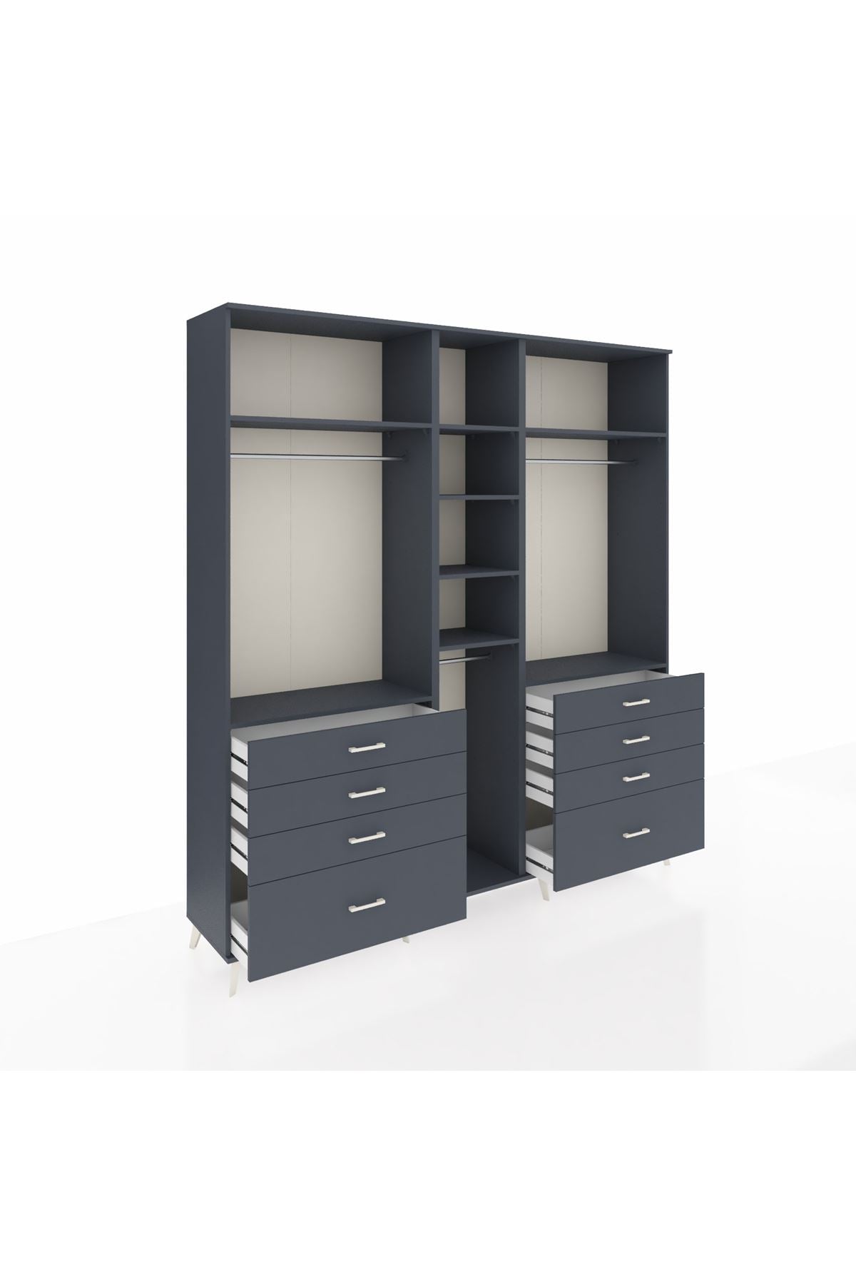 Hyperion Dolap 8 Raflı 8 Çekmeceli 3 Askılı 220x44x243 Antrasit-Antrasit/Antrasit