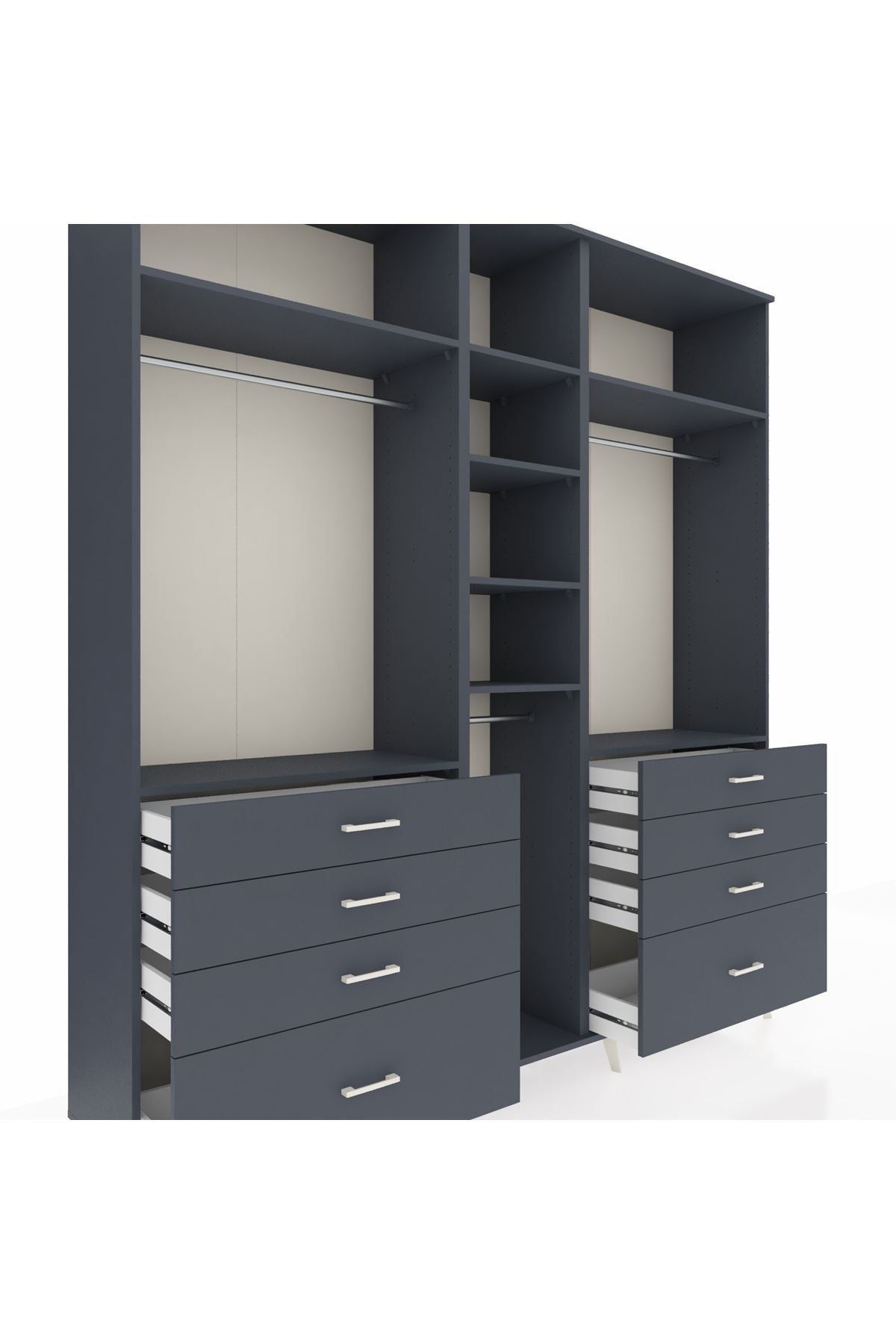 Hyperion Dolap 8 Raflı 8 Çekmeceli 3 Askılı 220x44x243 Antrasit-Antrasit/Antrasit