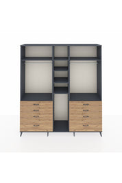 Hyperion Dolap 8 Raflı 8 Çekmeceli 3 Askılı 220x44x243 Antrasit-Antrasit/Çam