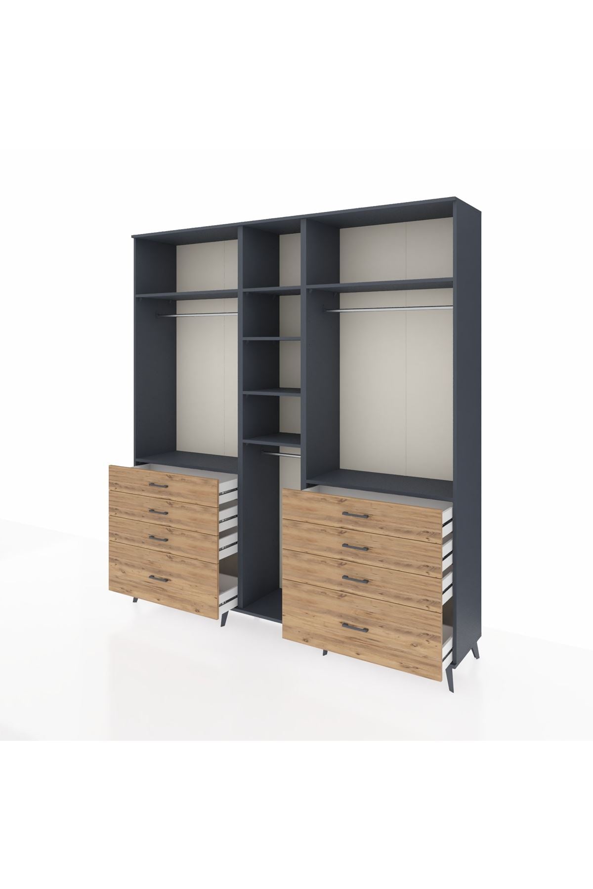 Hyperion Dolap 8 Raflı 8 Çekmeceli 3 Askılı 220x44x243 Antrasit-Antrasit/Çam