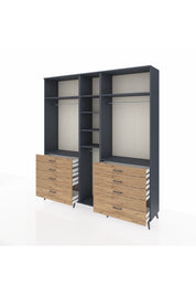 Hyperion Dolap 8 Raflı 8 Çekmeceli 3 Askılı 220x44x243 Antrasit-Antrasit/Çam