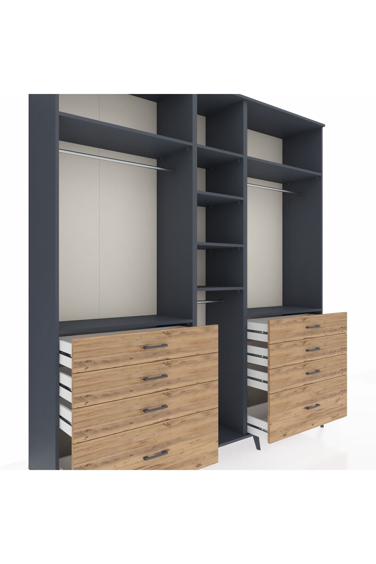 Hyperion Dolap 8 Raflı 8 Çekmeceli 3 Askılı 220x44x243 Antrasit-Antrasit/Çam