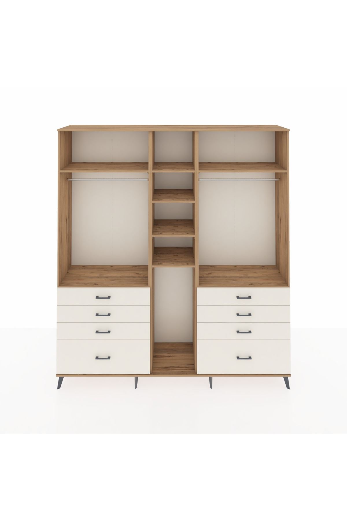 Hyperion Dolap 8 Raflı 8 Çekmeceli 3 Askılı 220x44x243 Çam-Çam/Aytaşı