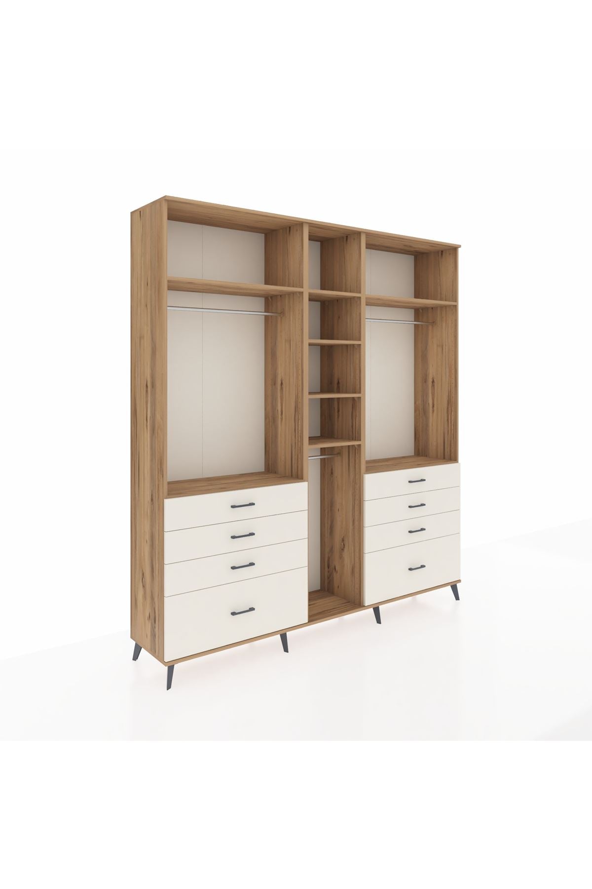 Hyperion Dolap 8 Raflı 8 Çekmeceli 3 Askılı 220x44x243 Çam-Çam/Aytaşı