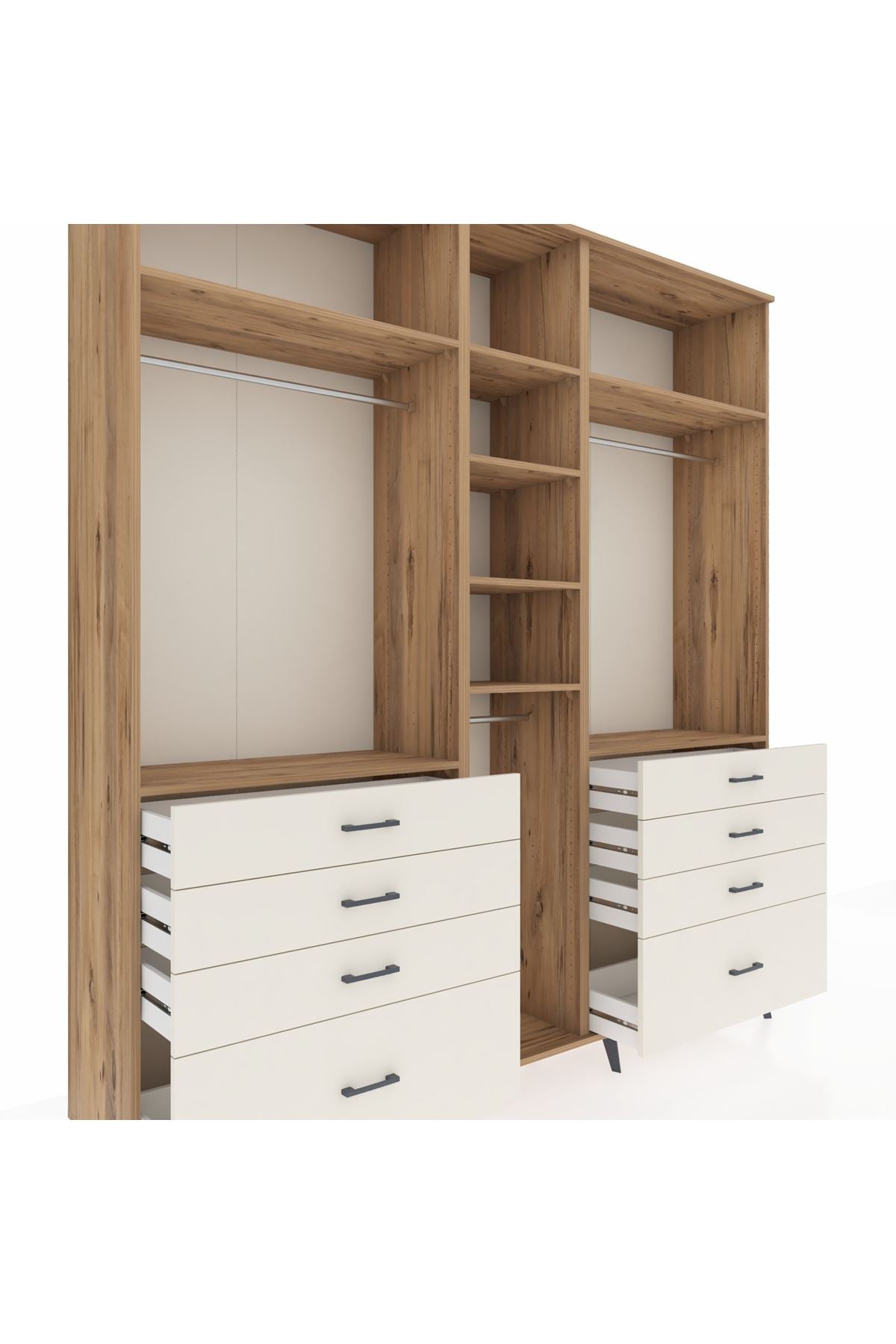 Hyperion Dolap 8 Raflı 8 Çekmeceli 3 Askılı 220x44x243 Çam-Çam/Aytaşı