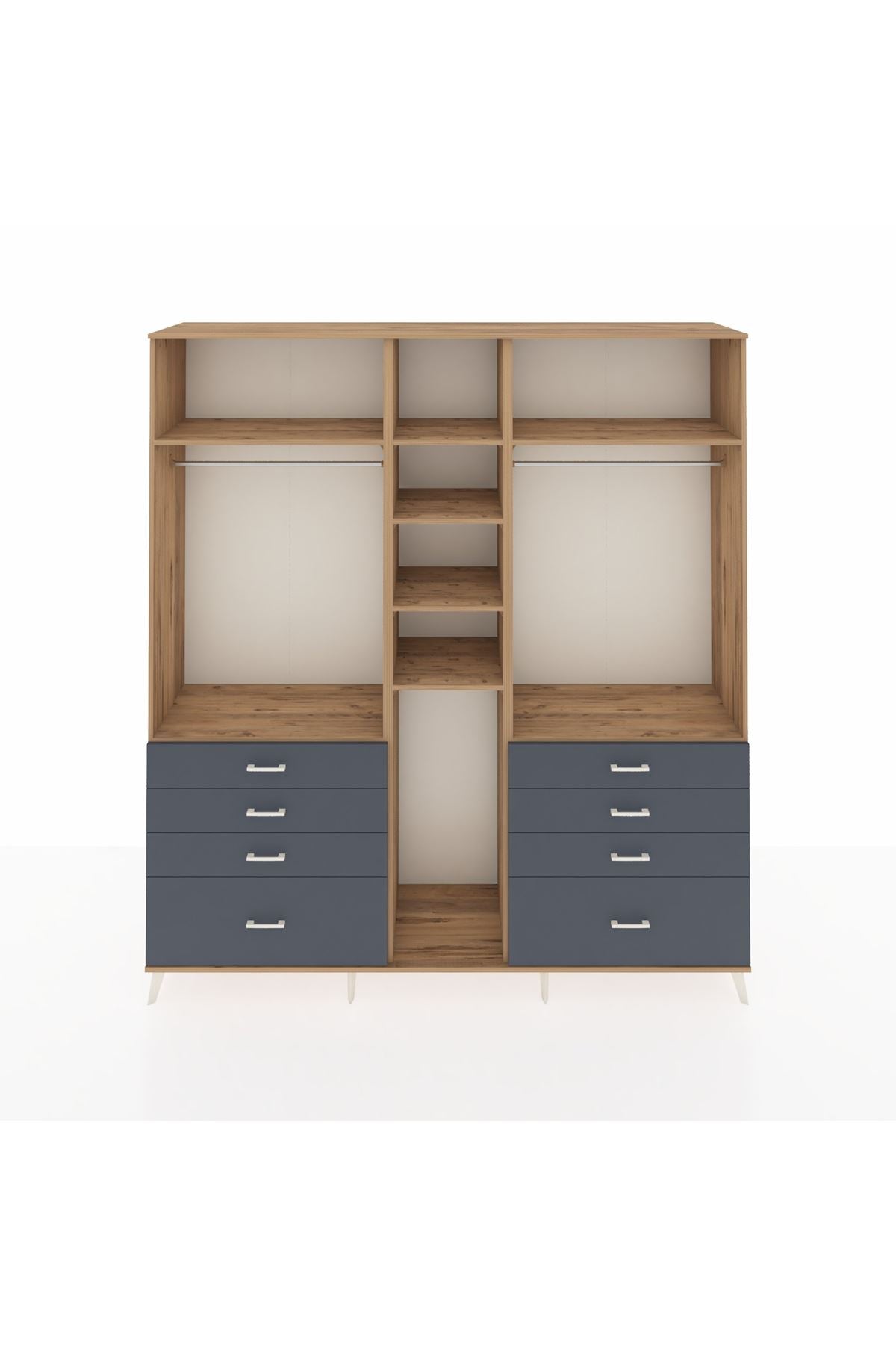 Hyperion Dolap 8 Raflı 8 Çekmeceli 3 Askılı 220x44x243 Çam-Çam/Antrasit