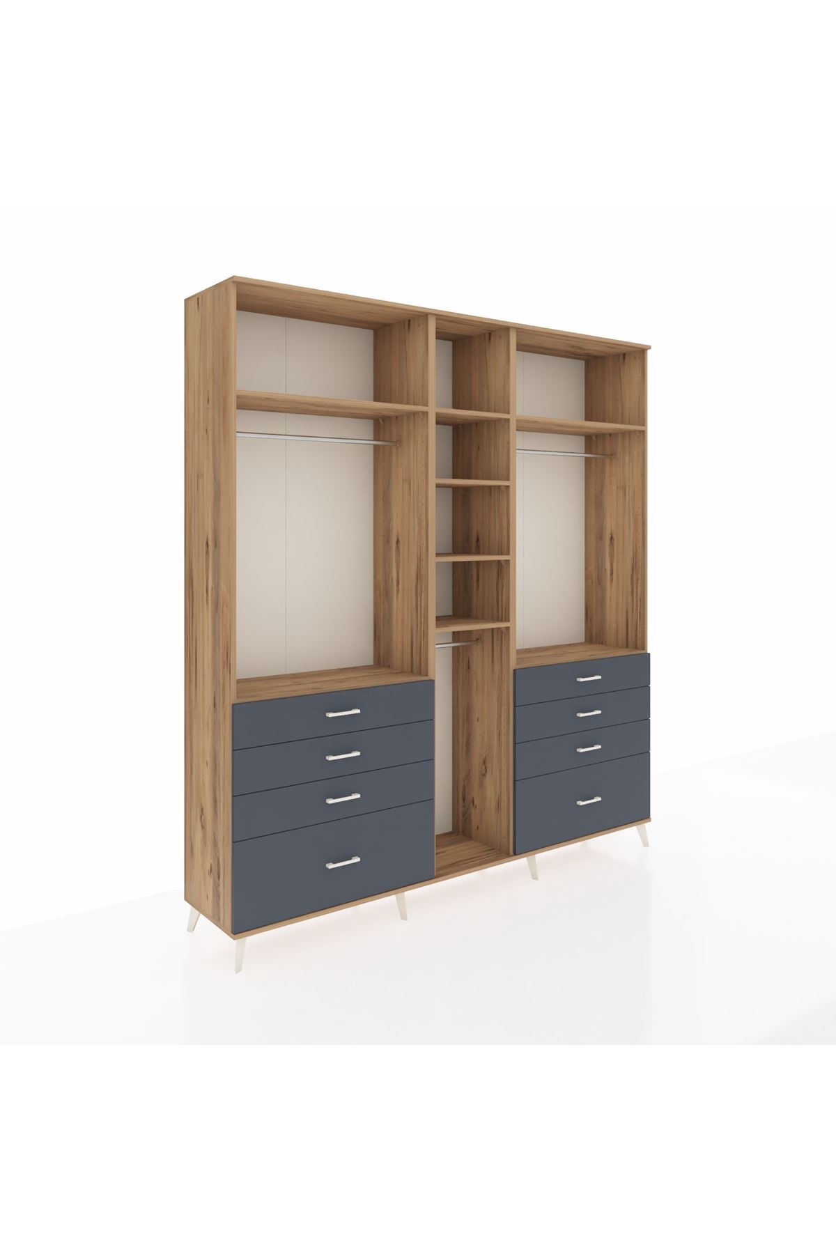 Hyperion Dolap 8 Raflı 8 Çekmeceli 3 Askılı 220x44x243 Çam-Çam/Antrasit