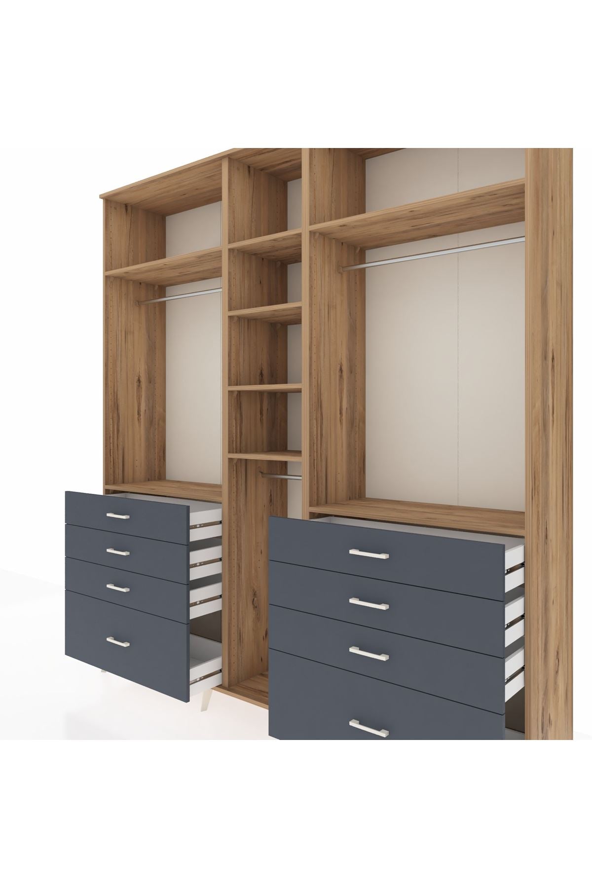 Hyperion Dolap 8 Raflı 8 Çekmeceli 3 Askılı 220x44x243 Çam-Çam/Antrasit