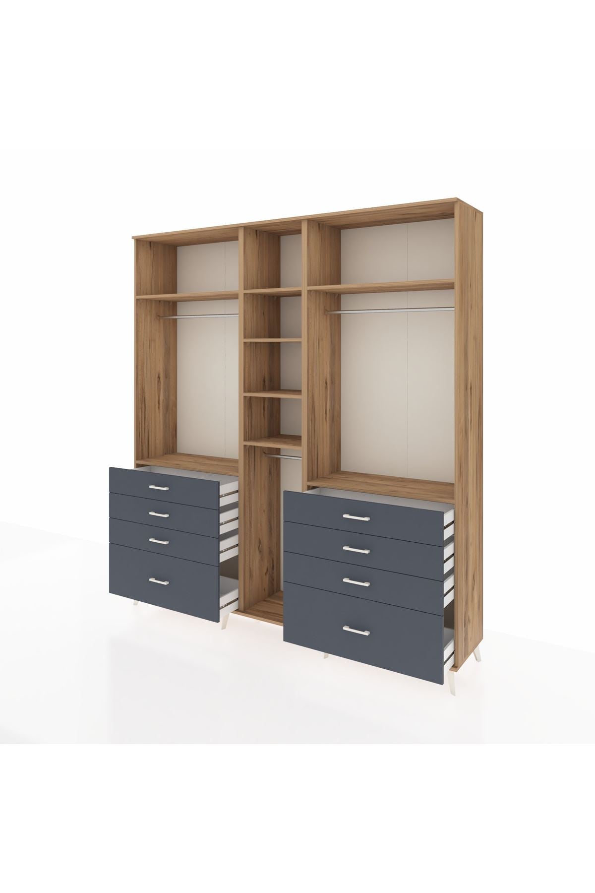 Hyperion Dolap 8 Raflı 8 Çekmeceli 3 Askılı 220x44x243 Çam-Çam/Antrasit